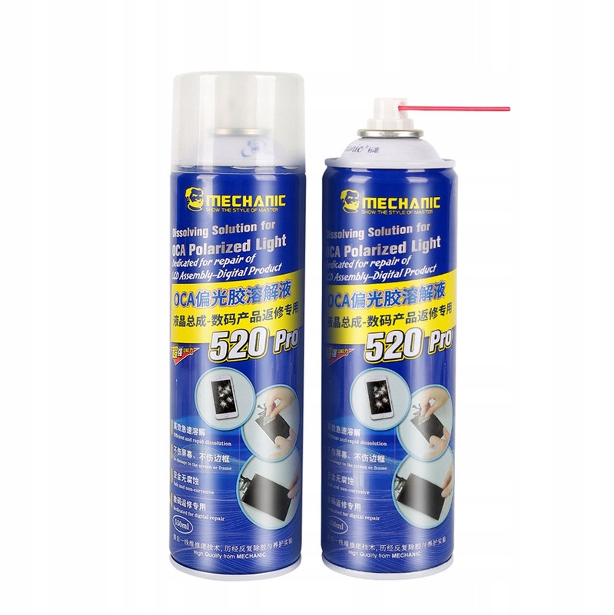 Rosfix Mechanic 520 Pro Spray - OCA Lijmverwijderaar met Spuitmond - 550 ml, Veilig voor Display