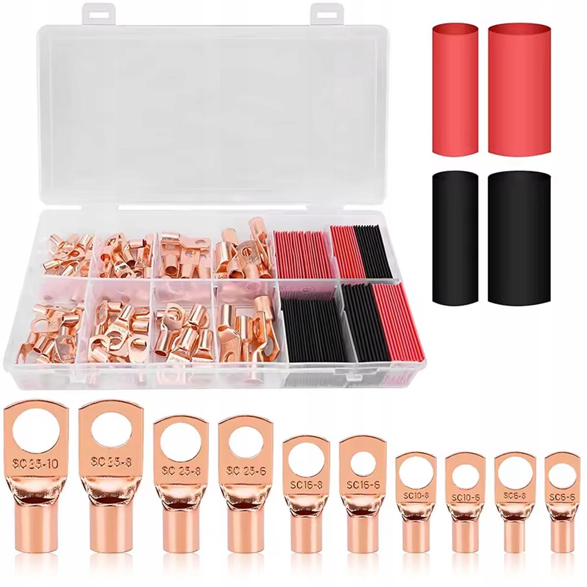 Rosfix CopperRing ProKit 130 - Ringkabelschoen Set met Krimpkous - 64x Ringkabelschoen 66x Krimpkous