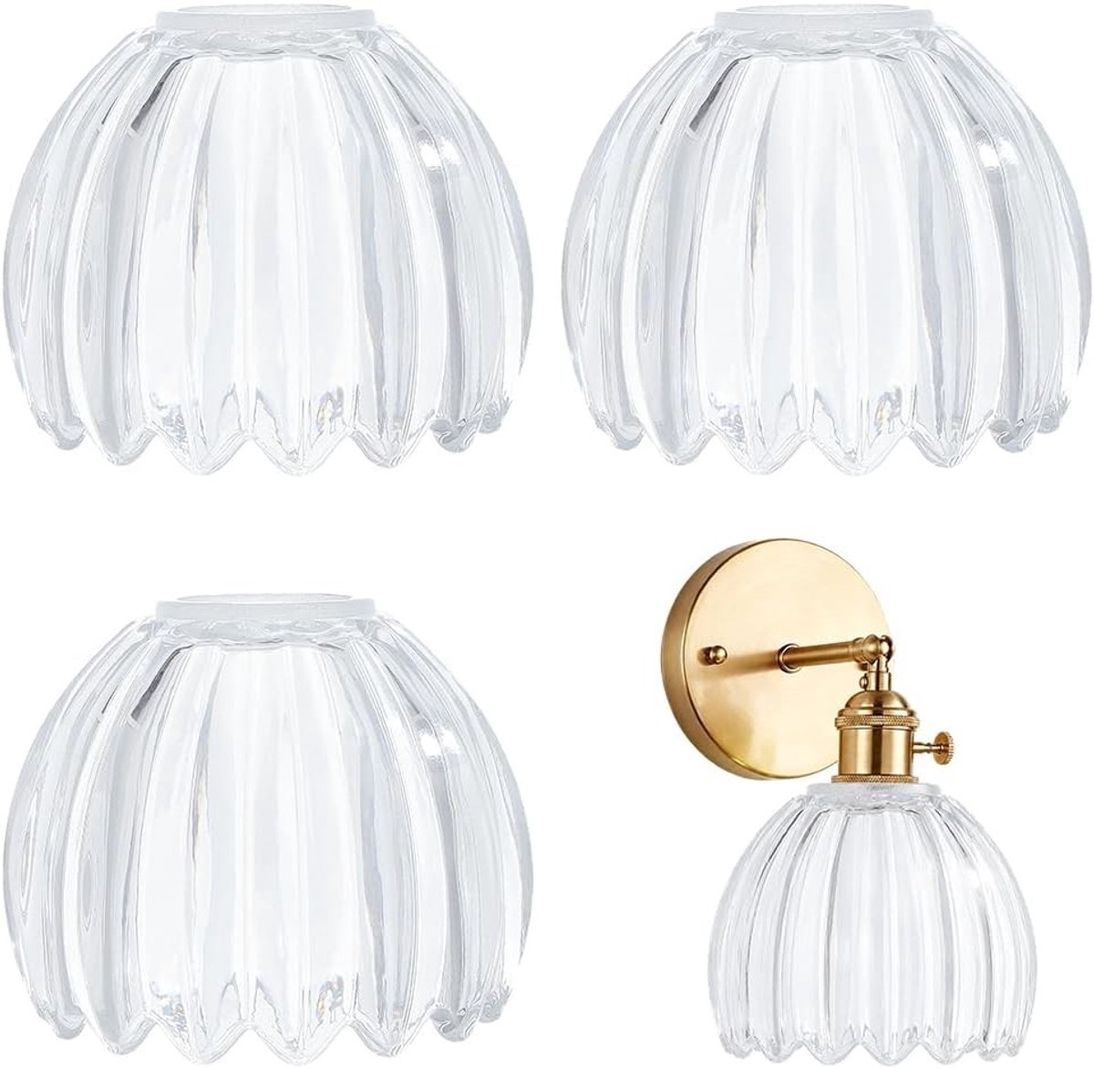 3 stuks 108,5 x 130 mm helder glas tulpen lampenkap, vervangende kap voor hanglampen en plafondverlichting, ideaal voor sfeervolle thuisverlichting