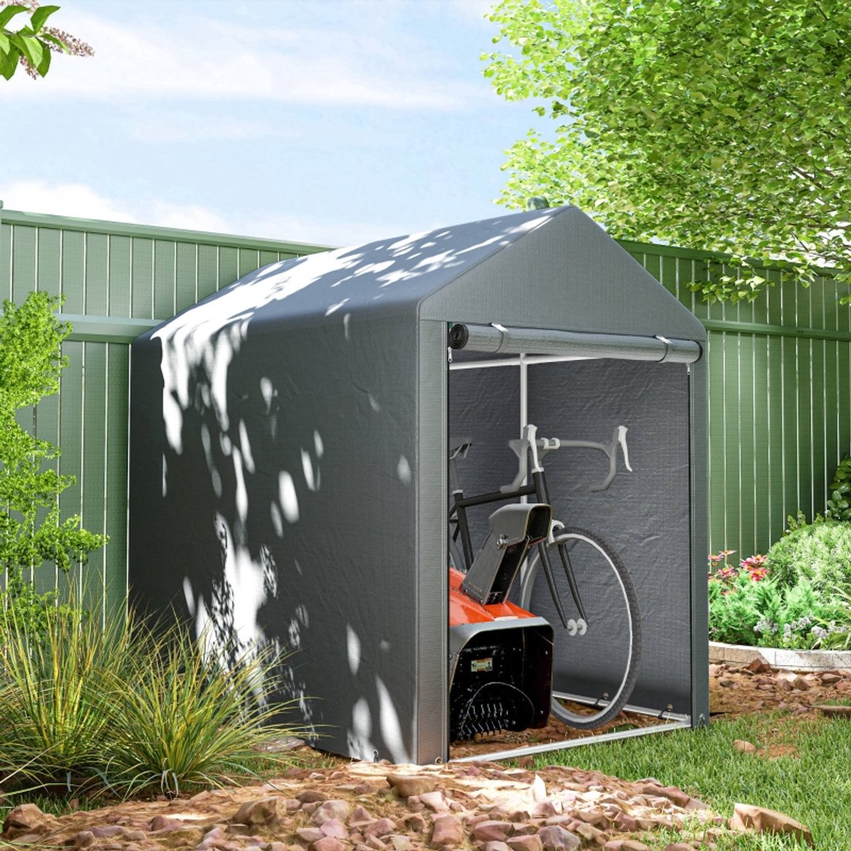 COVREO Opslagtent 120 x 179 x 165 cm donkergrijs staal, voor fietsen