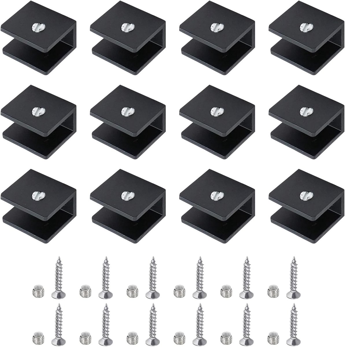 Verstelbare Glashouders voor 6-8mm Dikke Glazen, 12 Stuks Aluminium, Stevige Beugels voor Planken en Vloeren, Inclusief Schroeven, Zwart