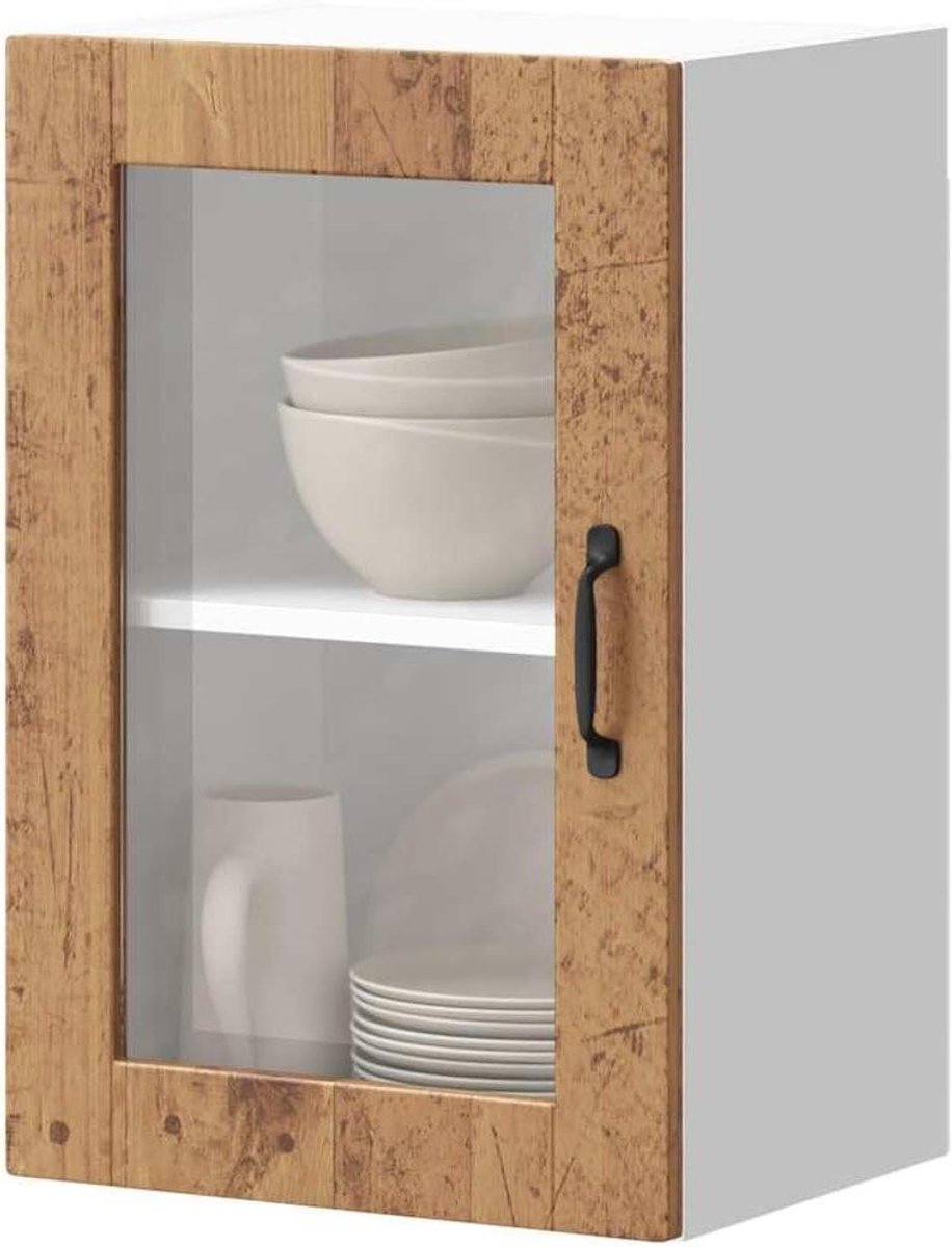 Keukenkast - Voorraadkast Hangkast - Keuken Organiseren - Glazen Deur - 40 x 31 x 60 cm - Oud Hout