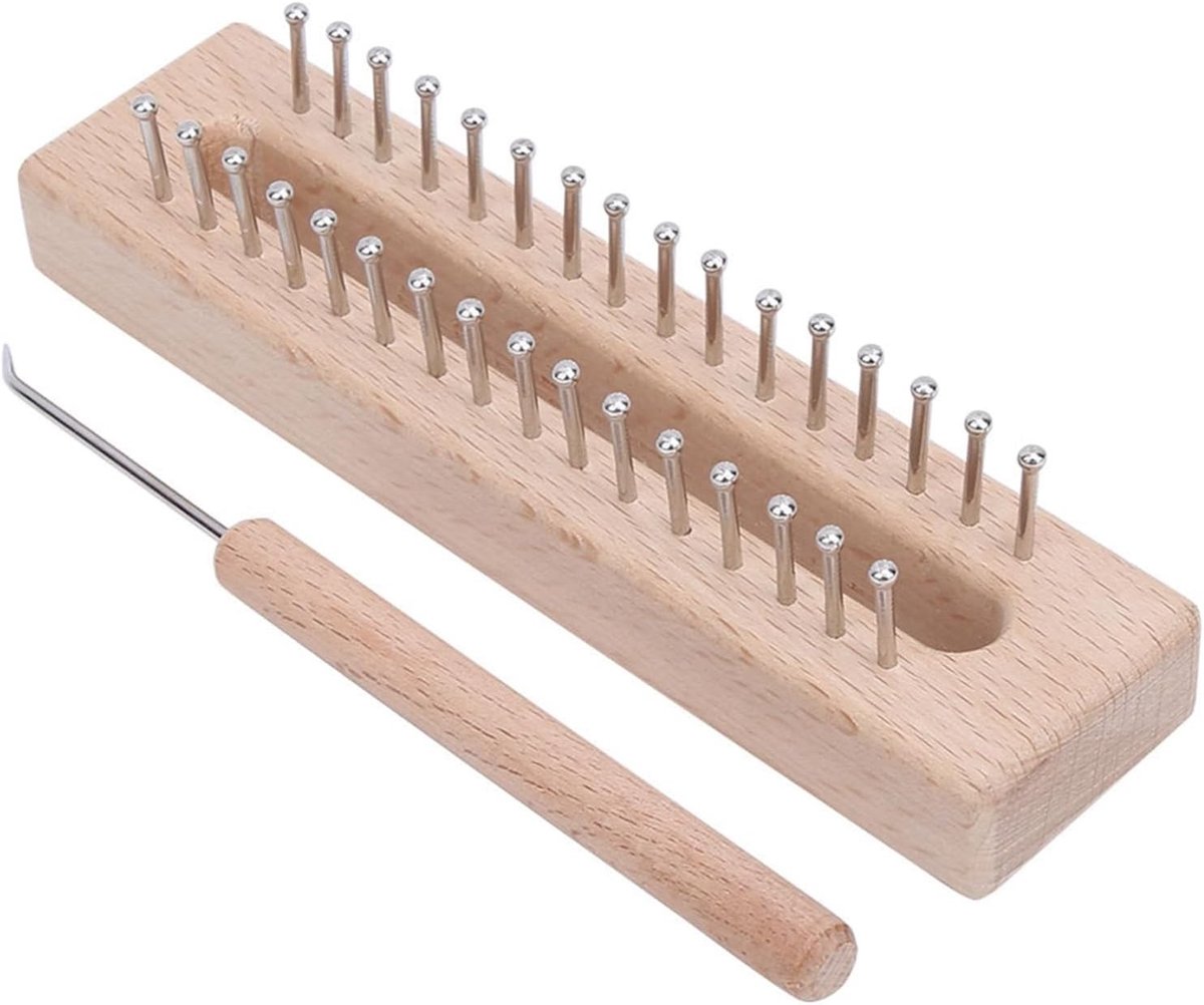 Houten breiweefstoel voor doe-het-zelf projecten, mini handweefmachine met 32 klemmen voor mutsen en sjaals maken