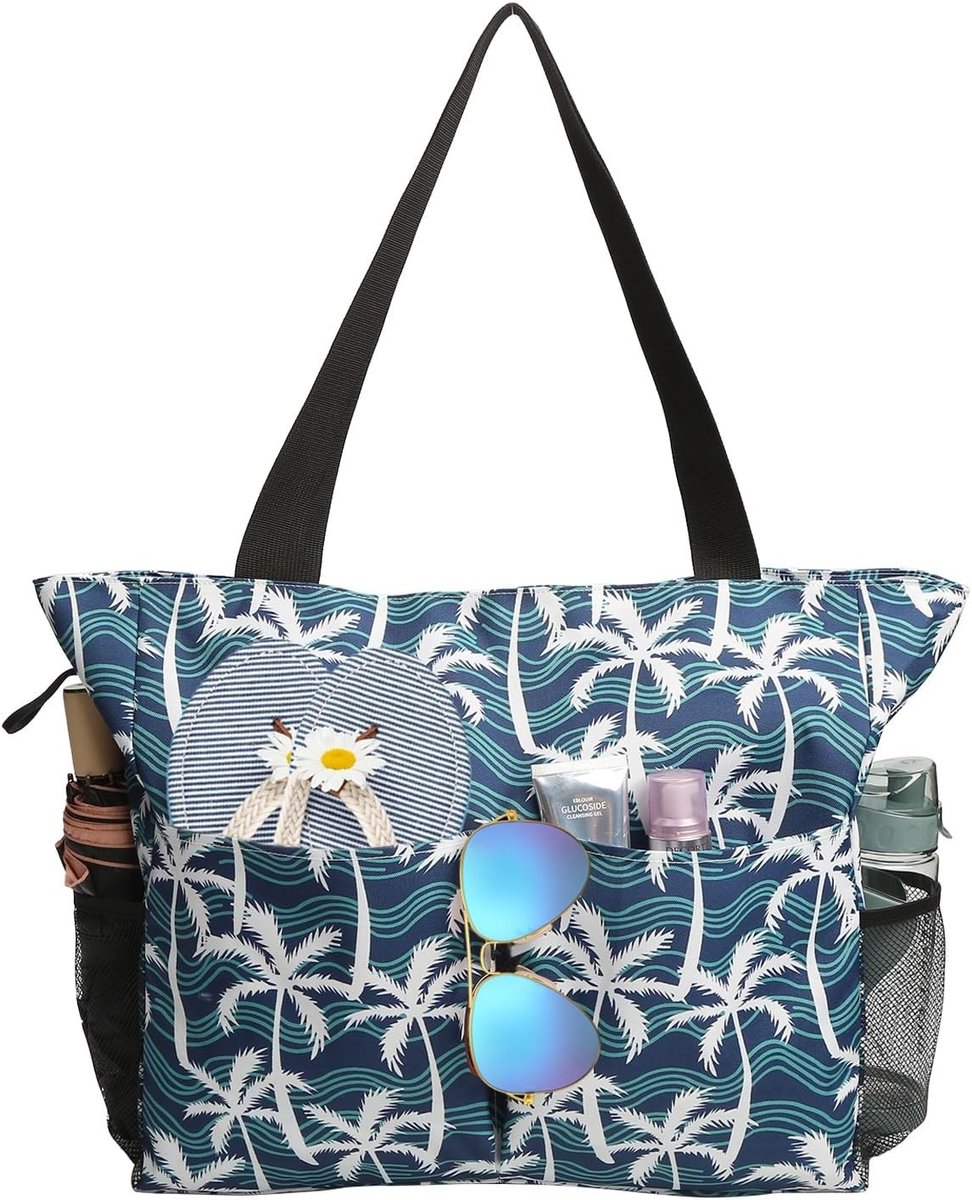 Extra Grote Waterdichte Strandtas voor Vrouwen met Rits en Pocket, Herbruikbare Tas voor Winkelen, Reizen en Zwemmen