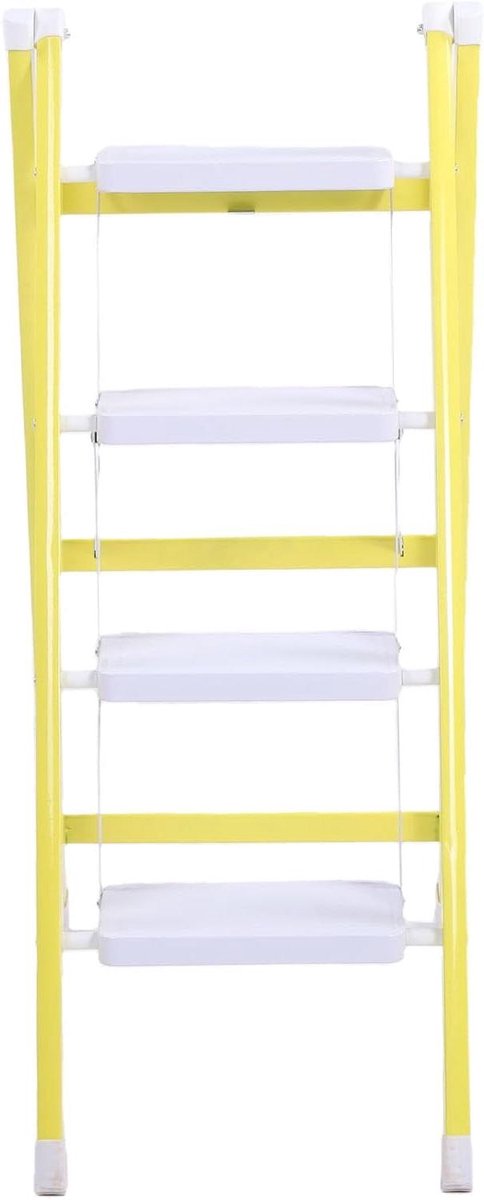 Opvouwbare Trapladder - Huishoudelijke Ladder Kruis - Hoge Planken Bereiken - Veilig Vergrendelingsmechanisme - 44W x 5H cm - Geel-wit
