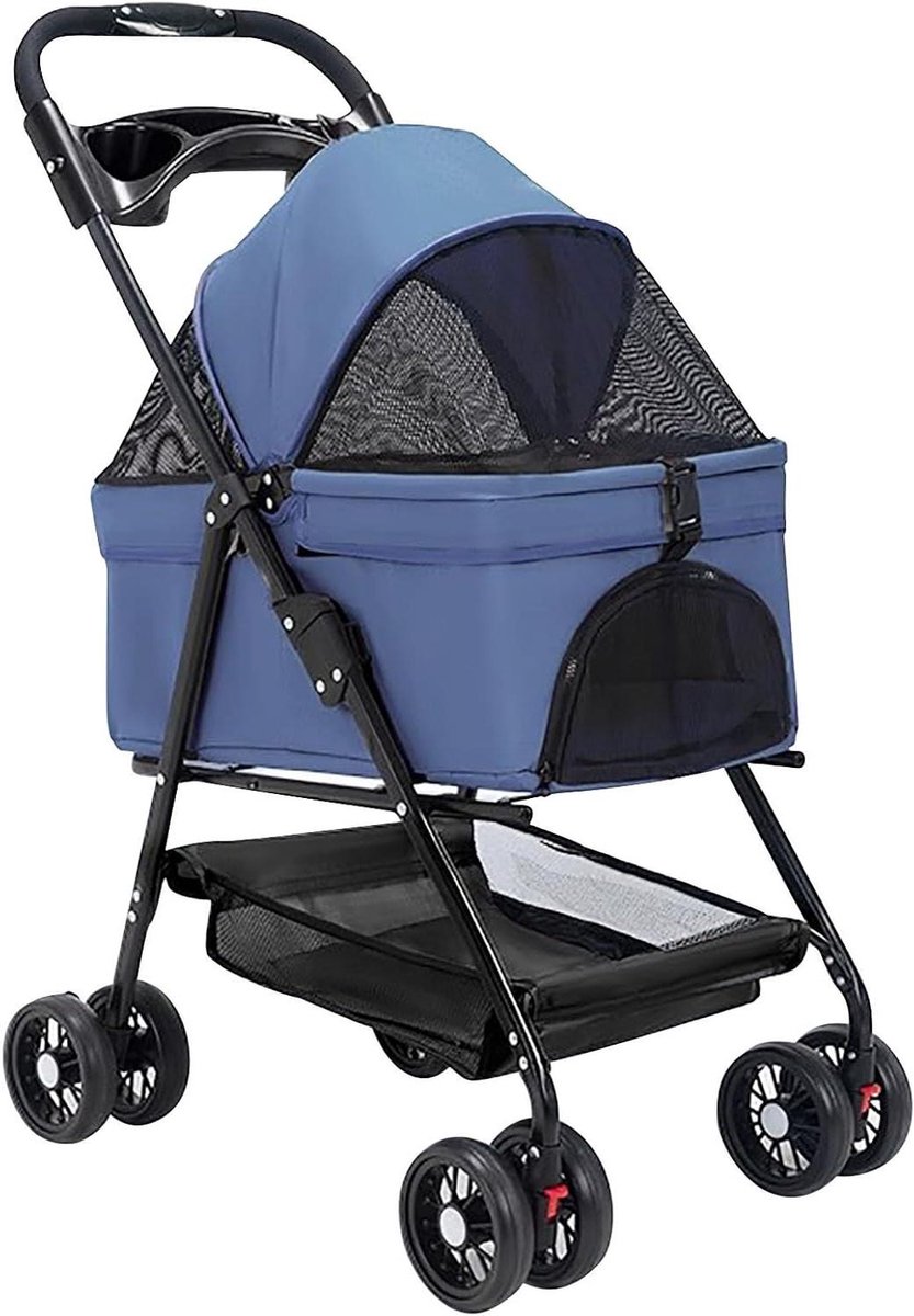 Dieren Wandelwagen - Hondenbuggy Kattenkarretje - Reizen met Huisdier - Afneembare Draagtas - Tot 20kg - Blauw