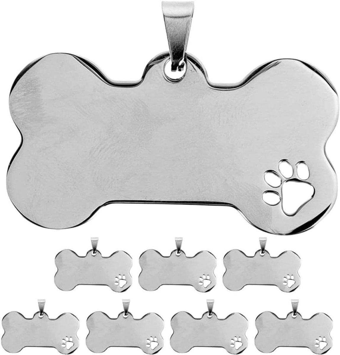 Hondenpenningen Roestvrijstaal - Huisdier ID Tags - Huisdier Identificatie - Botvorm met Pootafdruk - 5 x 3.5 x 0.6 cm