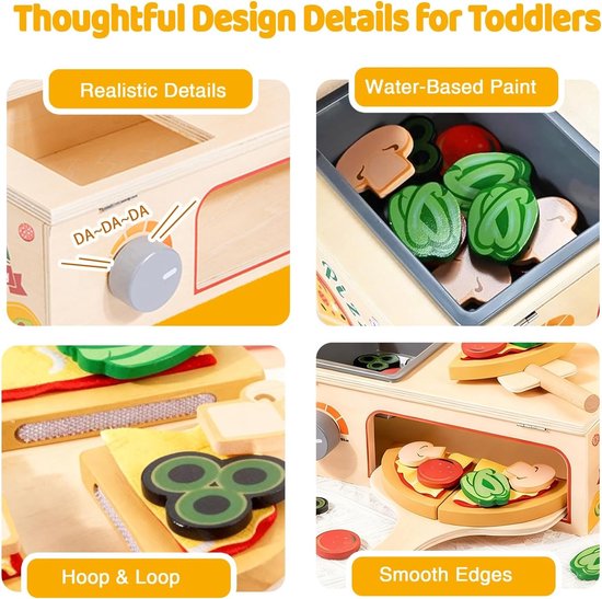 Houten speelgoed pizza set - 50-delig - pizzaoven met snijder - rolspel voor kinderen vanaf 3 jaar — afbeelding 2