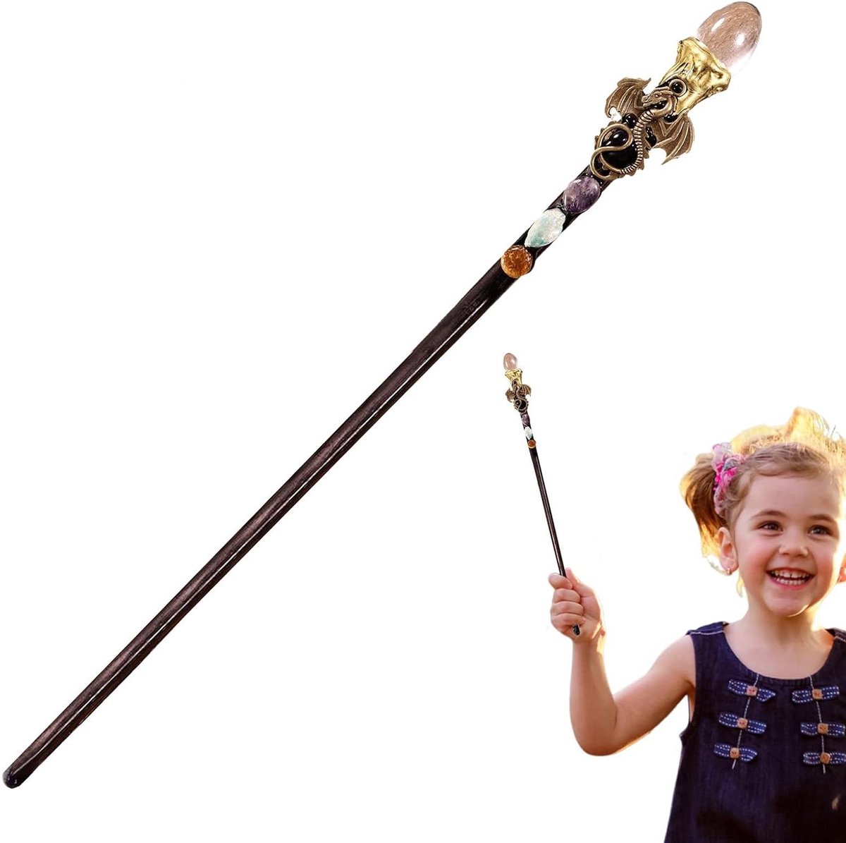 Kristallen Toverstaf - Natuurlijke Kristal - Rolspel Accessoires - Handgemaakte Decoratie - 30 cm - Enkel kenmerk
