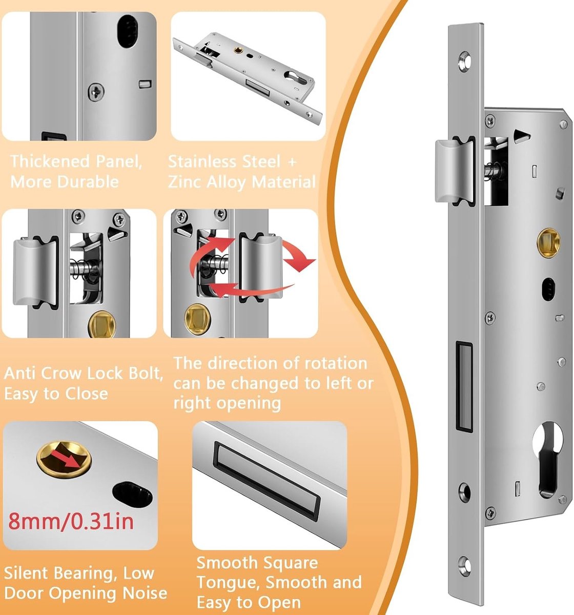 RVS Insteekslot voor Buisframe, 92MM Afstand en 30MM Mandrel, Geschikt voor Links/Rechts Deuren en Beveiliging