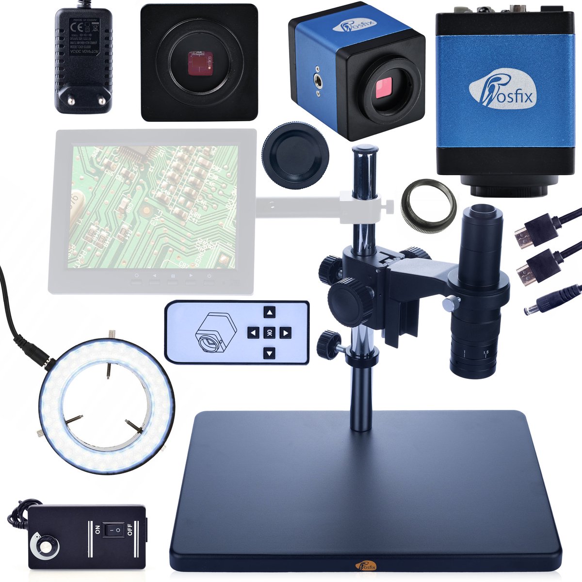 Rosfix Digitale Microscoop MCEP-0.5X Set - Grote Werkafstand, 7–45x Zoom - C-Mount 25mm