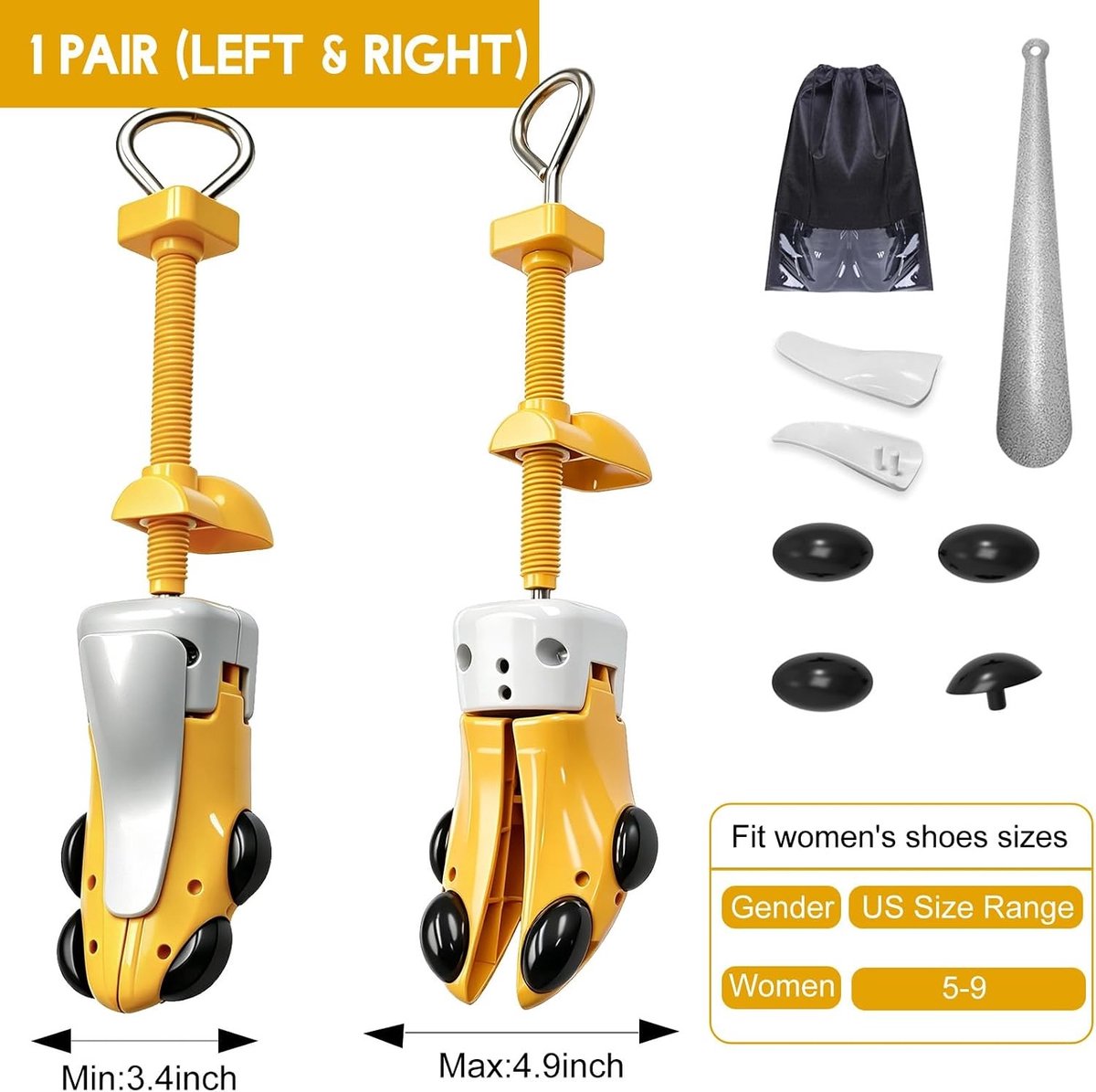 Schoenspanner - Geel - Damesmaat S (UK 2,5-6) - Verstelbare Schoenboombreedte en Lengte - Voor Dames en Heren