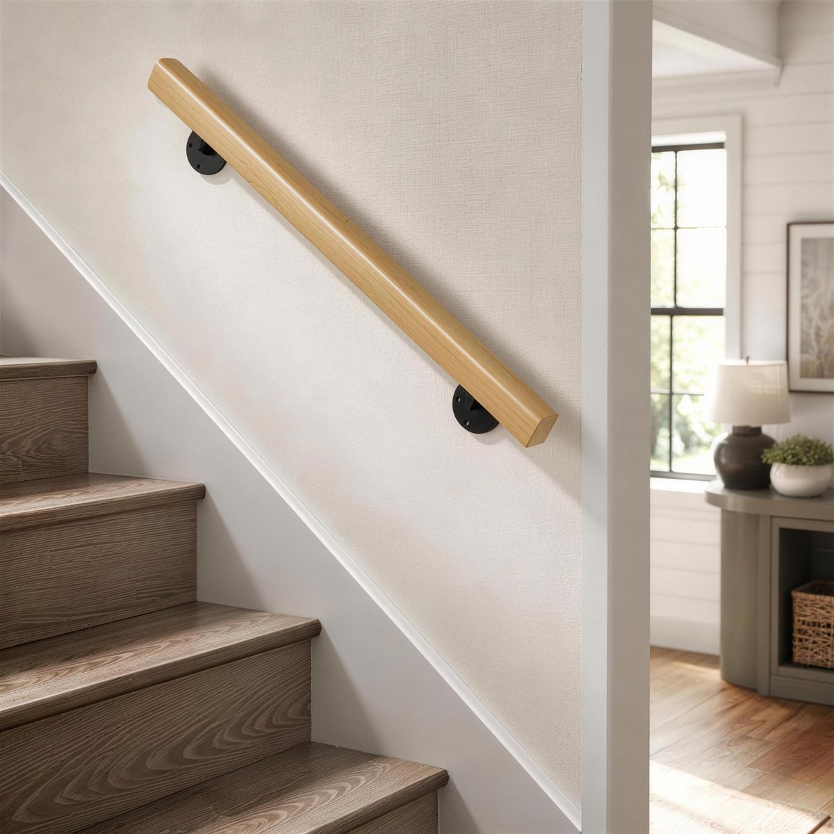 Froadp 60cm Massief Beukenhouten Trapleuning Voor Binnen, Wandmontage, Plprofiel, Voor Woonhuis Gang Kelder Zolder
