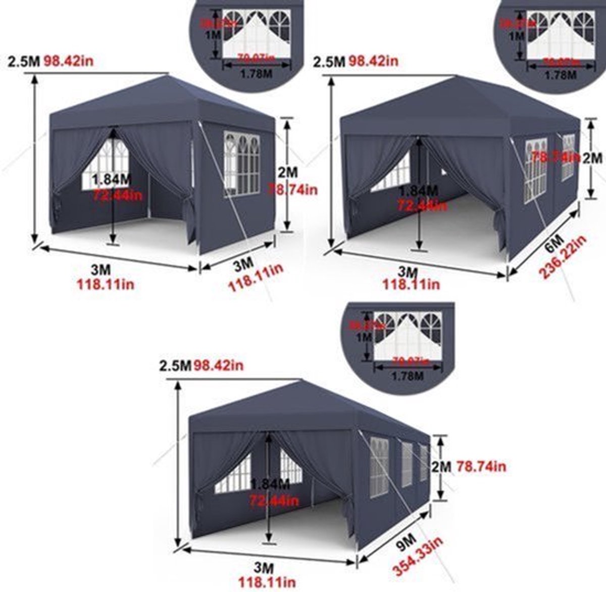 Feesttent – Partytent – Tuintent – Paviljoen – Overkapping – 3x9 Meter – Waterafstotend Polyethyleen – Inclusief Zijpanelen