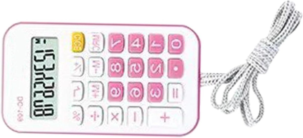 Zakrekenmachine Mini - Kleine Rekenmachine - Basis Berekeningen - Met Modieus Touw - 12 x 6 x 2 cm - Roze