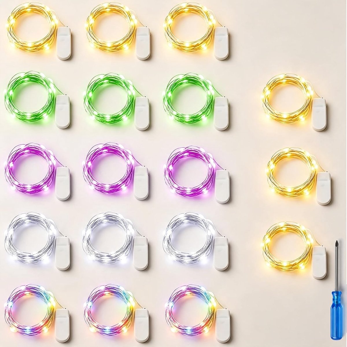 LED-Lichtsnoer Set van 18 stuks - 5 Kleuren - 2 meter - Batterijgevoed met Micro-LEDs - Voor Tuin, Balkon, Feest en Kerst