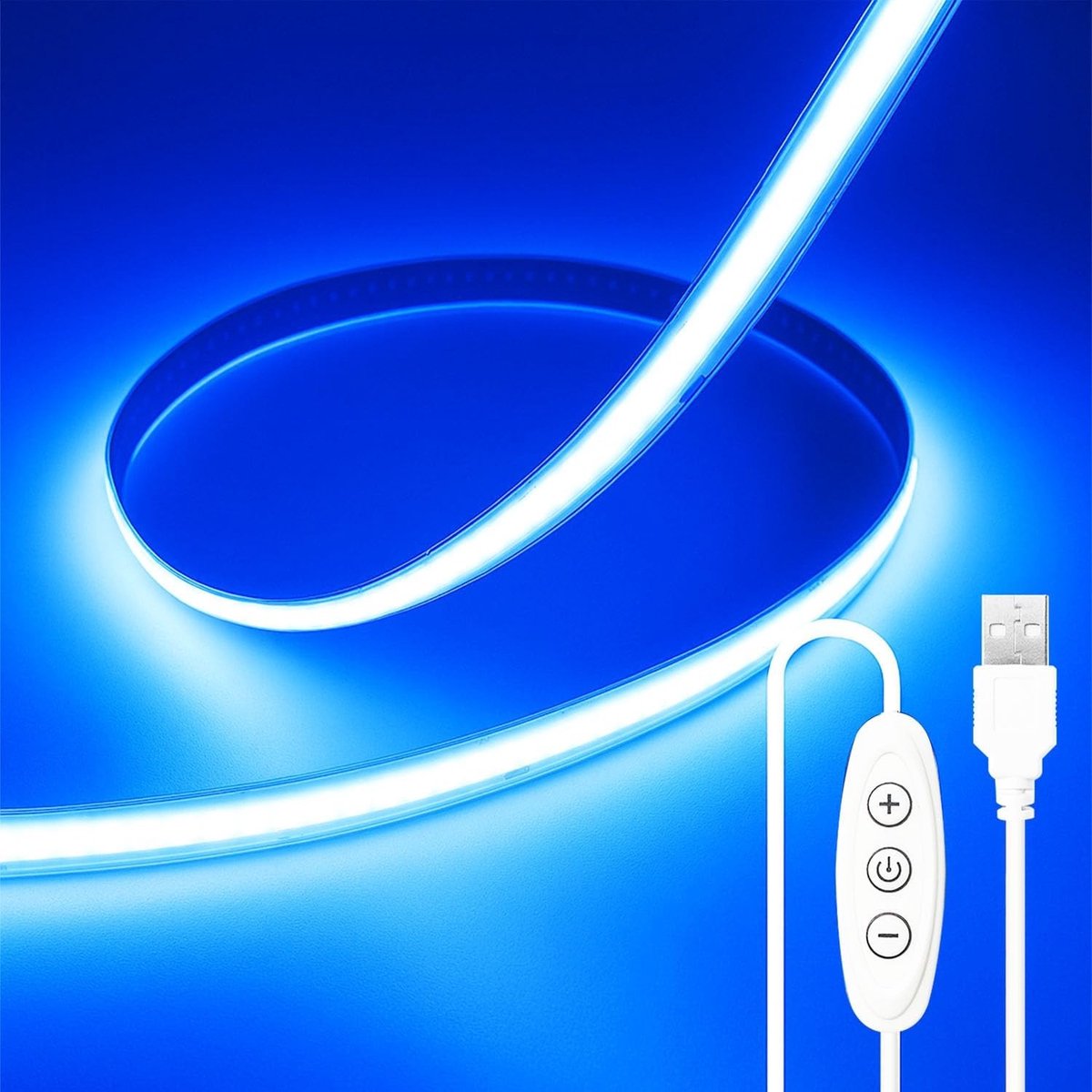 SnelShoppen - 5V USB COB LED Strip Blauw 2m Dimbaar CRI93+ Flexibele LED Strip Licht voor TV Achtergrondverlichting, Keuken, Slaapkamer en Woonkamer D