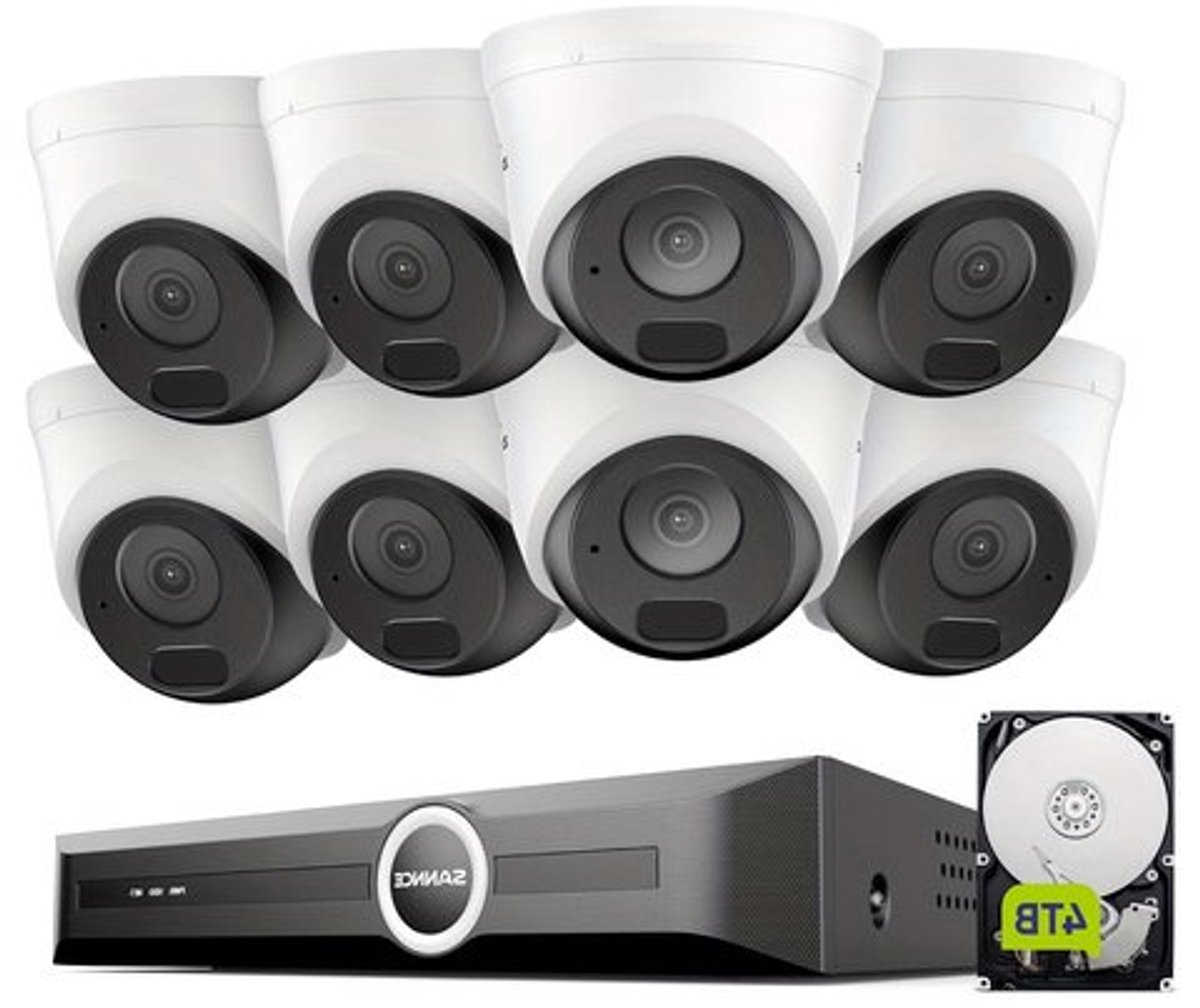Beveiligingssysteem – Camera Bewaking – CCTV Kit – Security Cameras – Surveillance Set – 8 Camera’s 5MP – 4TB Opslag – Power over Ethernet – Nachtzicht 30m