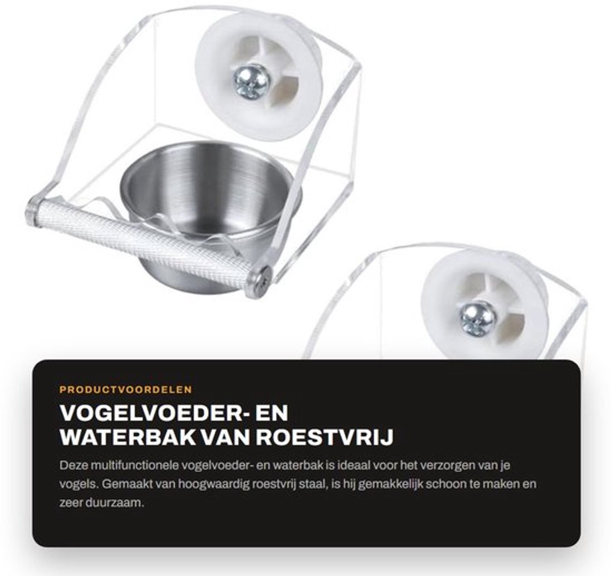 Vogelvoederbak Hoogwaardig - Waterbak - Klemhouder - Roestvrij Staal - Slijtvast - Gemakkelijk Schoon te Maken - Voederbak