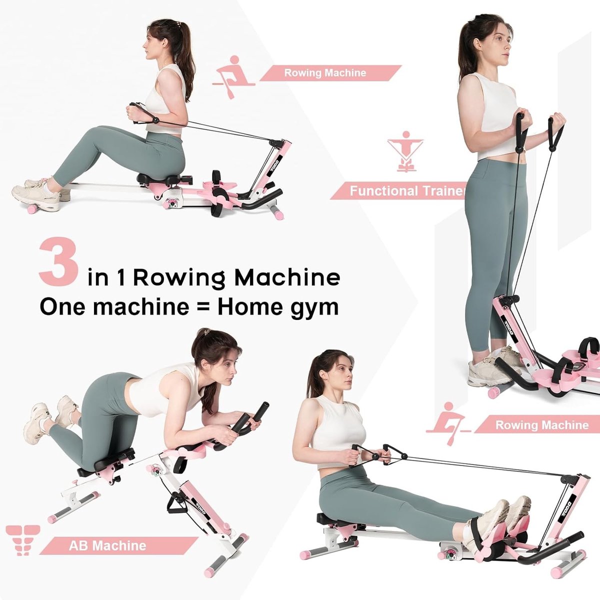 3-in-1 Roeimachine - Verstelbaar - Multifunctionele Trainer voor Spieropbouw - Voor Thuisgebruik