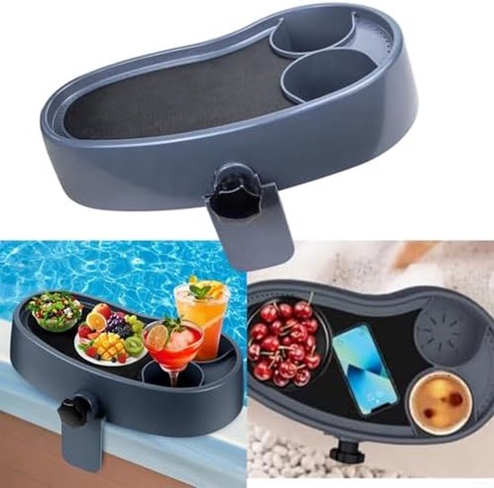Pooltafel met Bekerhouders - Badkuip Caddy - Ontspannen bij Zwembad - Verstelbare Antislip Basis - 40CM - Zwart — afbeelding 4