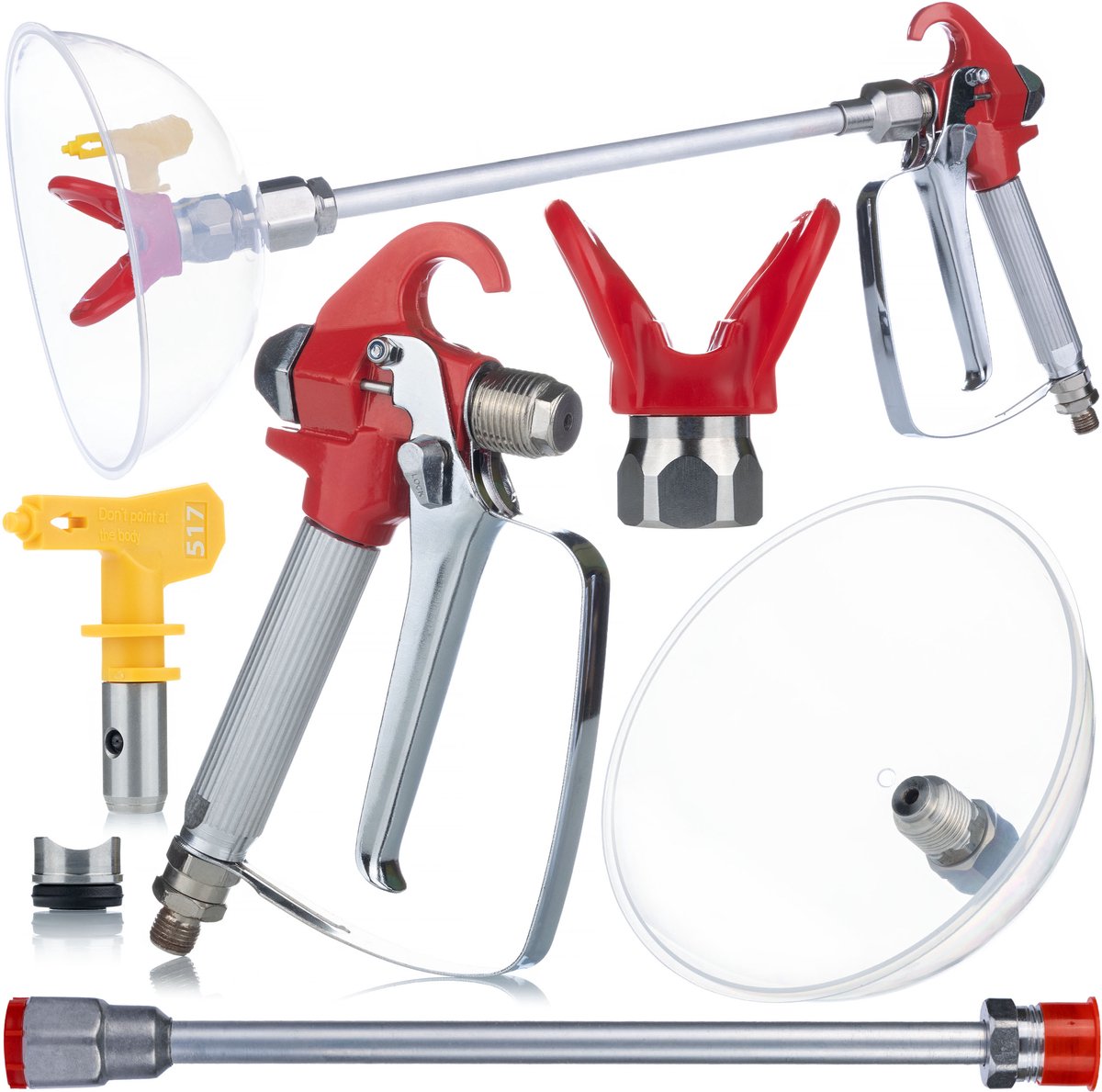 Rosfix Airless Verfspuit Set Spuitpistool Hogedruklans 30cm met Spuitmond 517 - 3000psi, 1/4" Aansl.