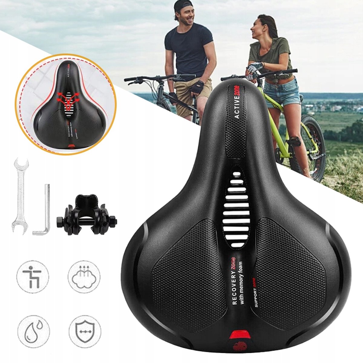 Comfortabel Fietszadel - Breed Gel Zadel met Schokabsorptie