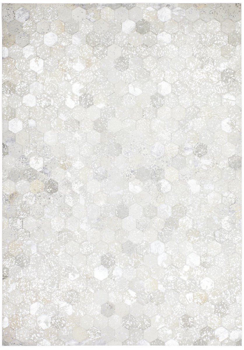 Padiro vlakgeweven vloerkleed 80 x 150 cm - grijs / zilver - grafisch gestipt patroon - geschikt voor vloerverwarming - van leer