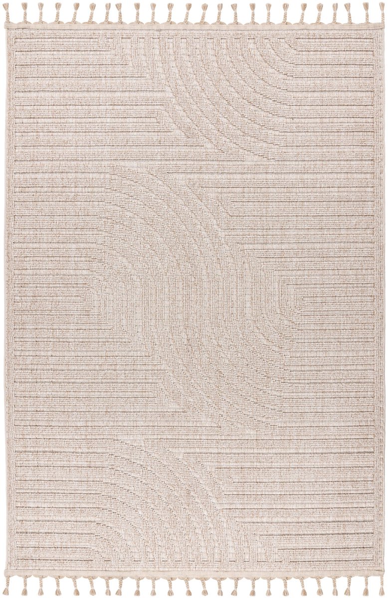 Padiro laagpolig vloerkleed 80 x 150 cm - beige - modern geometrisch patroon - geschikt voor vloerverwarming - van polypropyleen