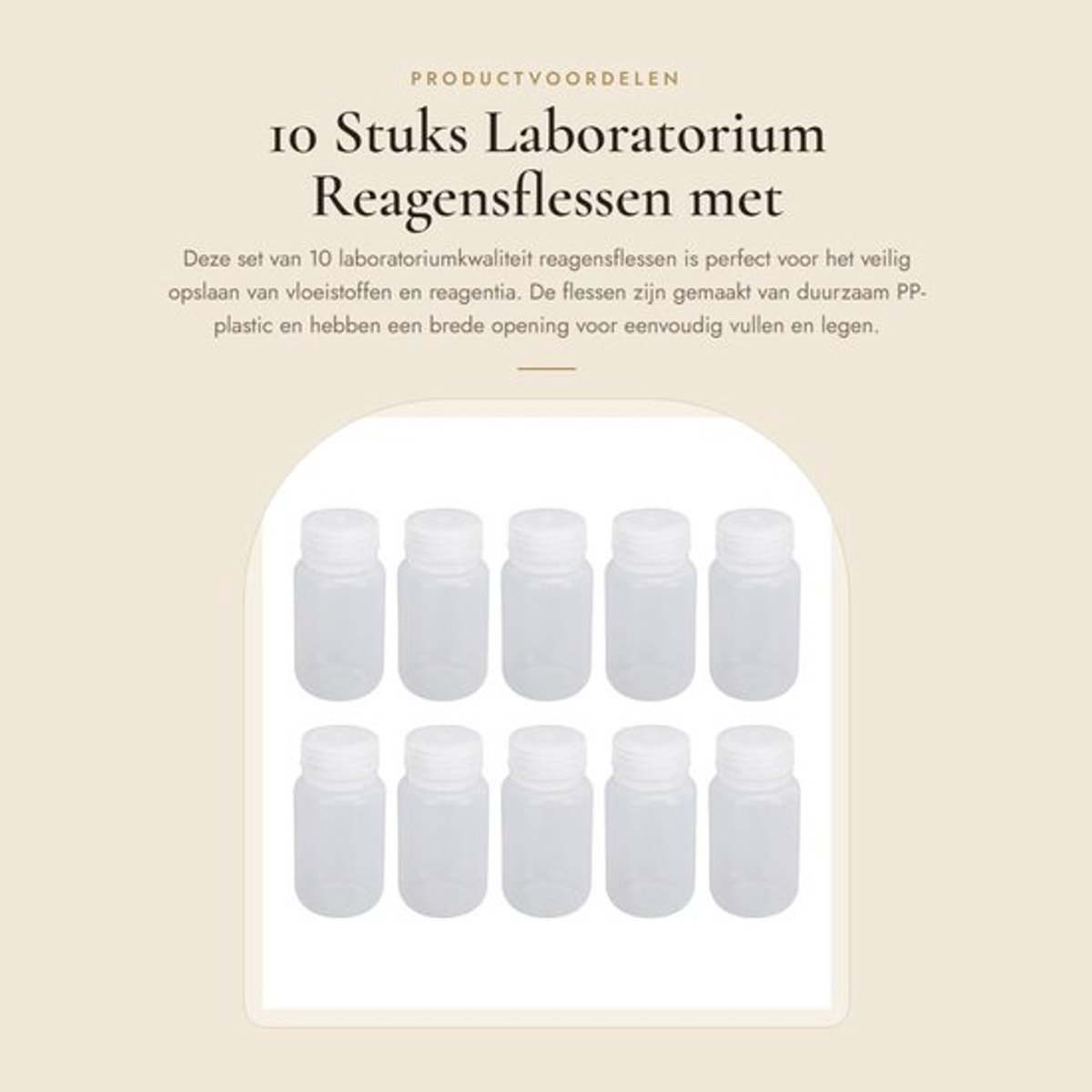 Monstercontainer 10 Stuks - Reagensfles - Opslagcontainer voor Vloeistoffen - PP-Plastic - Schroefdop - Brede Opening - Uitstekende Afdichtingsprestaties