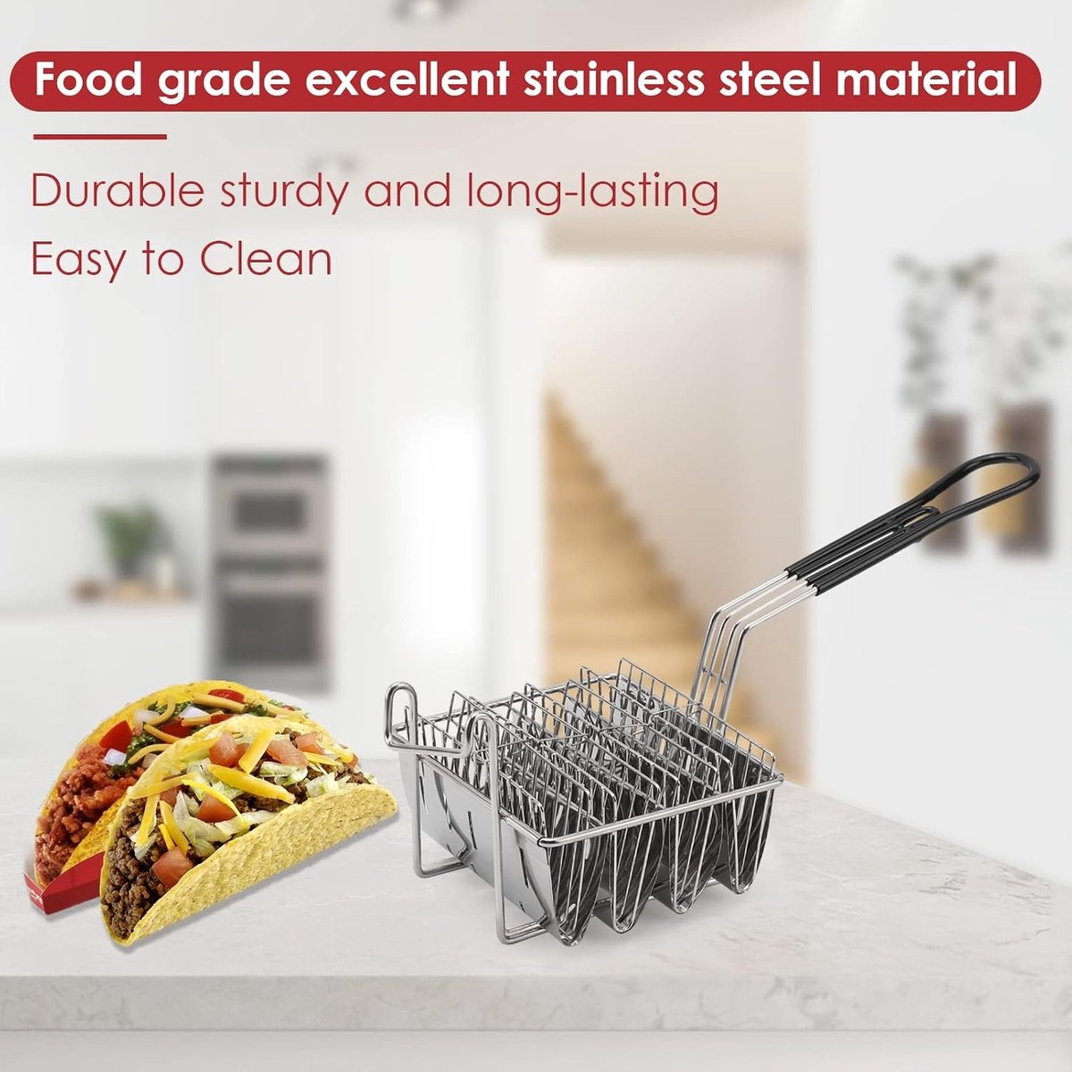 Tacohouder - Zilver - 4 Shells - Roestvrijstalen Mand voor Diepe Frituur - Voor Thuis en Restaurant