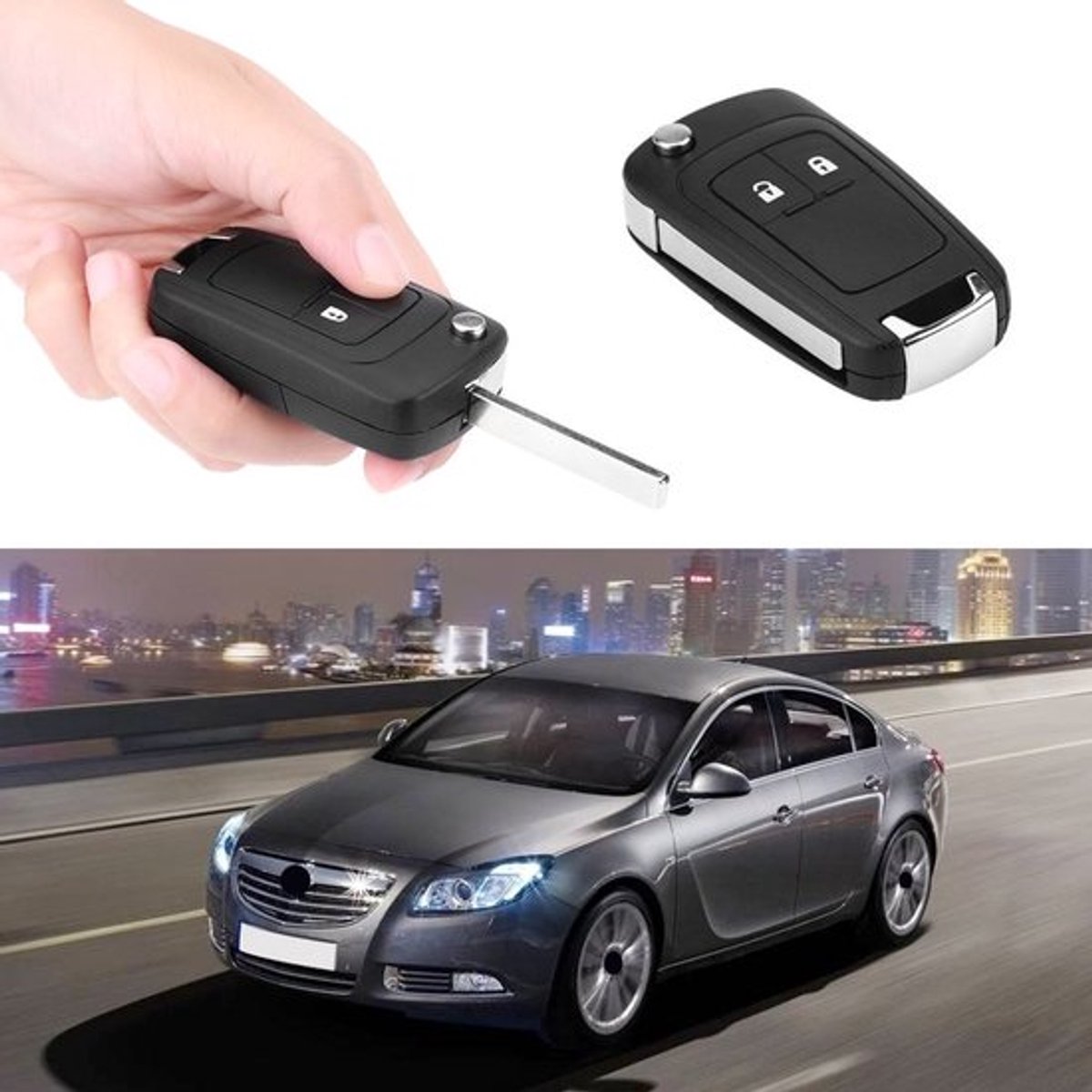 Auto-afstandsbediening 2 Knoppen - Opvouwbaar - Sleutelhuls - ABS/Metaal - Voor Astra/Insignia - Pakketgewicht 39 g - Sleutelhanger