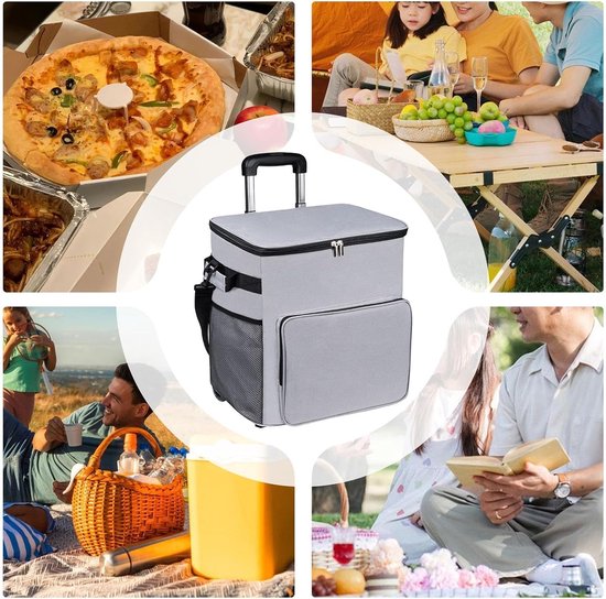 Rollende Koelbox - Koeltas Trolley - Outdoor Picknicks - Waterdichte Isolatie - 35 Liter Capaciteit - Grijs van Merkloos — afbeelding 3