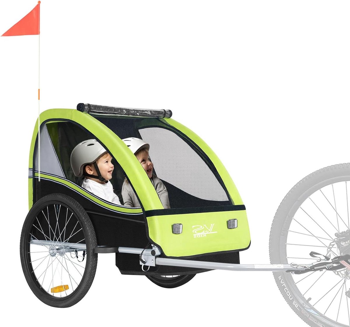 Kinderfietskar - Fietsaanhanger - Kinderen Vervoeren - Stalen Frame - 40 kg Capaciteit - Groen