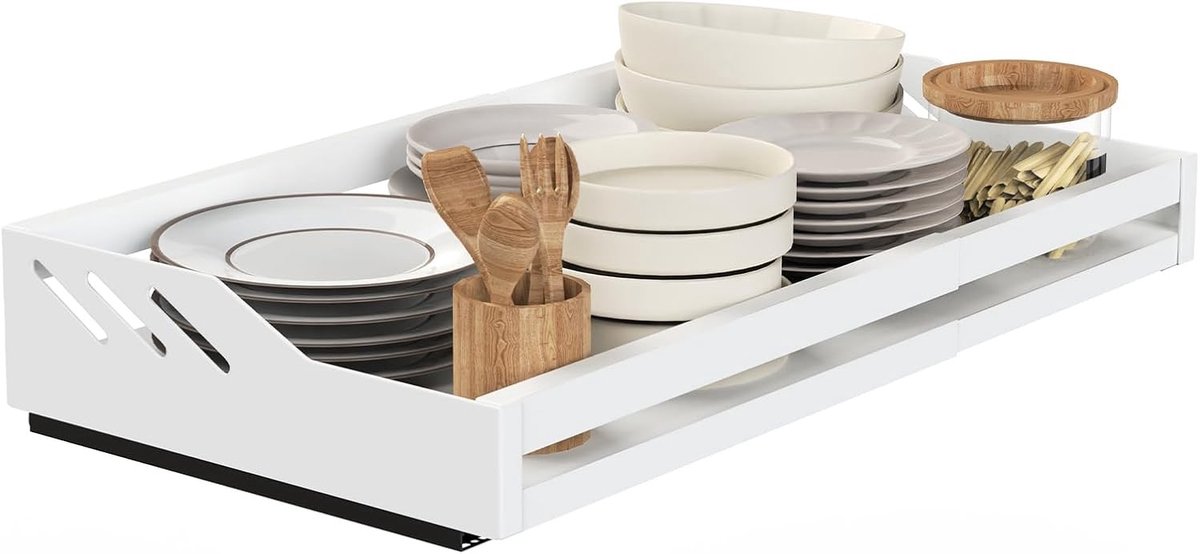 Gootsteenkast organizer uitrekbaar - Wit - 39 x 32 x 10,6 cm - Metalen telescopische lade - Voor keuken en badkamer