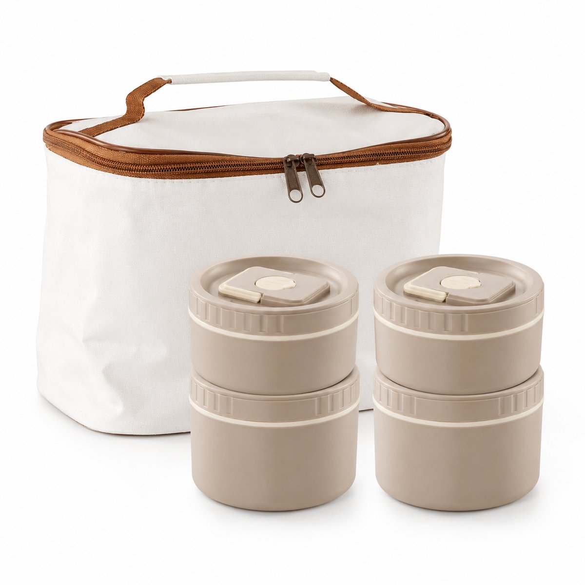 Bobypet - RVS Lunchbox - Thermische Maaltijdbox - stapelbaar ontwerp - 4 Vakken Lekvrije Voedselopslag met Isolatietas en Bestek voor Werk en School - Donkerbruin
