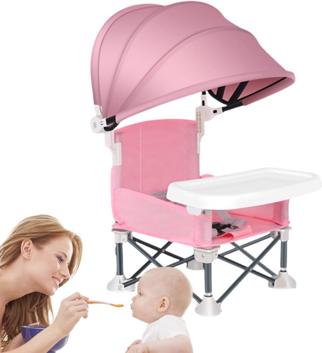 Opvouwbare Baby Eetstoel - Reis Kinderstoel - Buiten Eten - Met Zonnekap - 39 x 18 x 39 cm - Roze