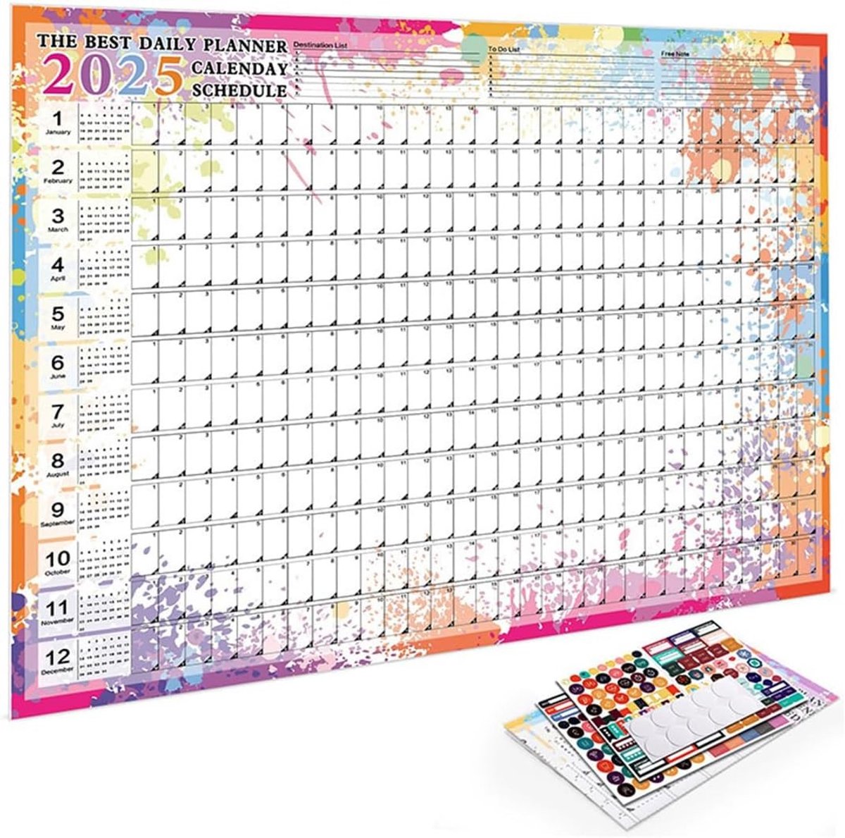Grote Muurkalender 2025 (52 x 74 cm) - Jaarplanner voor Thuis, Kantoor en School met Kleurrijke Ontwerpen