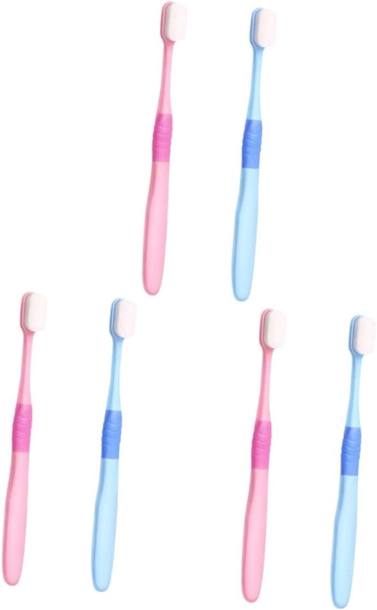 Zachte Tandenborstels - Mondverzorging Hulpmiddel - Effectieve Tandreiniging - Ergonomisch Ontwerp - 6 Stuks - Blauw Roze