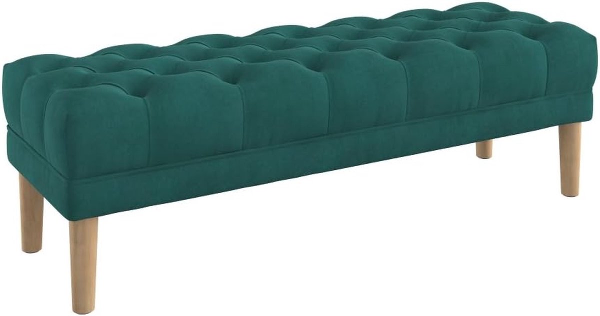 Zitbankje Gestoffeerd - Voetenbankje Slaapkamer - Comfortabel Zitten - Diep Geknoopt Blad - 140 cm Breed - Aquamarine