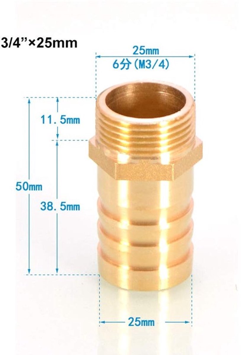 Slangkoppeling Messing - Mannelijke BSP Draad - Slangpilaar 12 mm - Koppelstuk voor Water/Gas - Adapter voor Diverse Maten - Massief Messing - Fitting