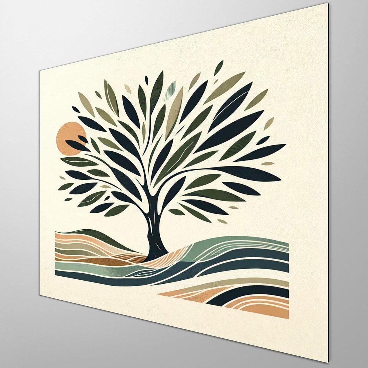 Olijfboom Schilderij - Natuur Kunst - Wanddecoratie Huis - Abstract Botanisch - 20x20 Centimeter - Groen