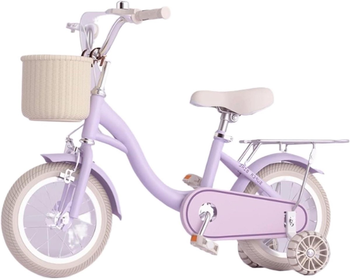 Kinderfiets met mand en pomp Meisjesfiets loopfiets Leren fietsen Lichtgewicht koolstofstaal frame 12 inch Lila
