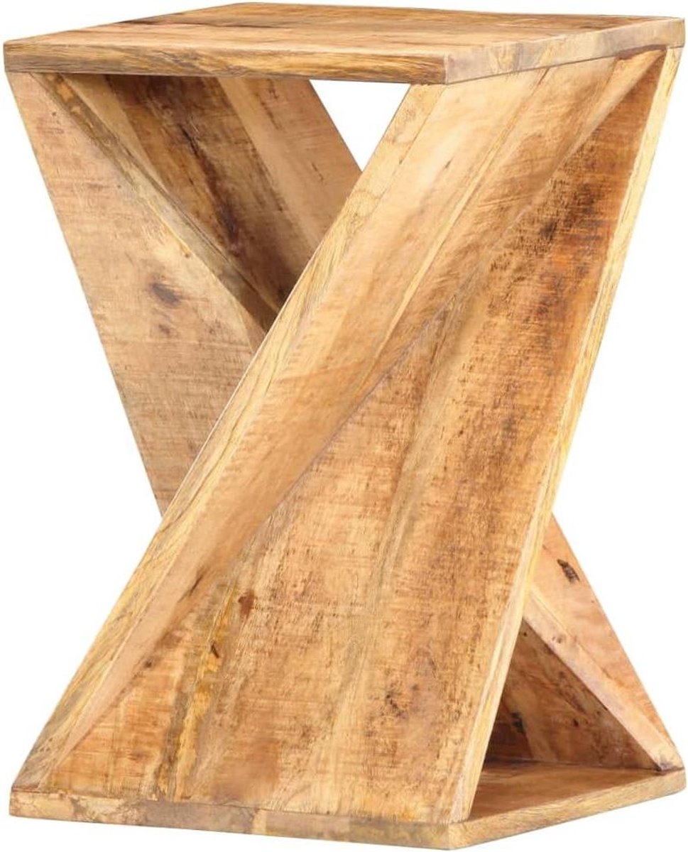Bijzettafel massief hout - Telefoonstandaard nachtkastje - Decoratief meubelstuk - Natuurlijke houtnerf - 35x35x55 cm - Mangohout
