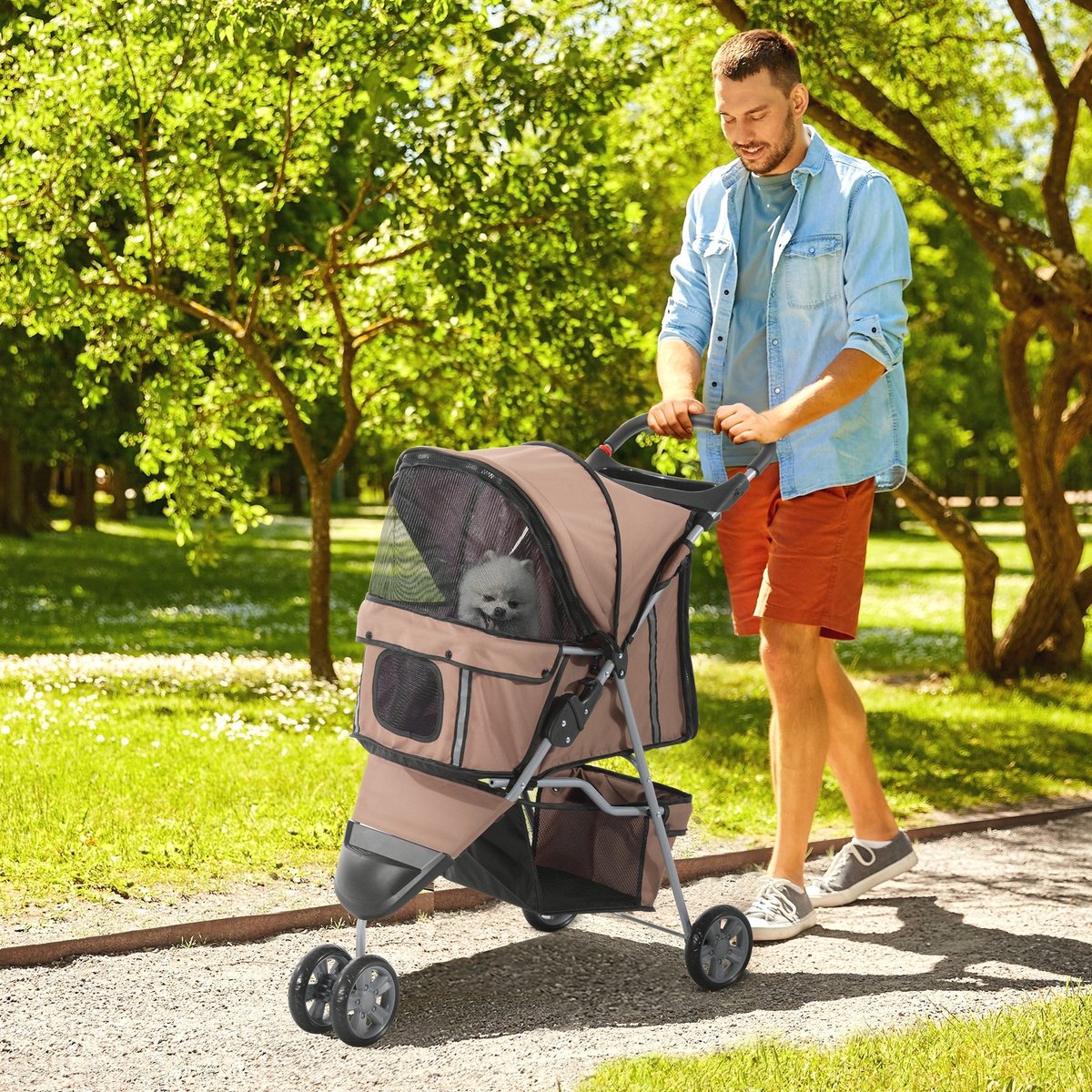 COVREO Hondenbuggy 75x45x97 cm koffiebruin polyester, opvouwbaar met rem