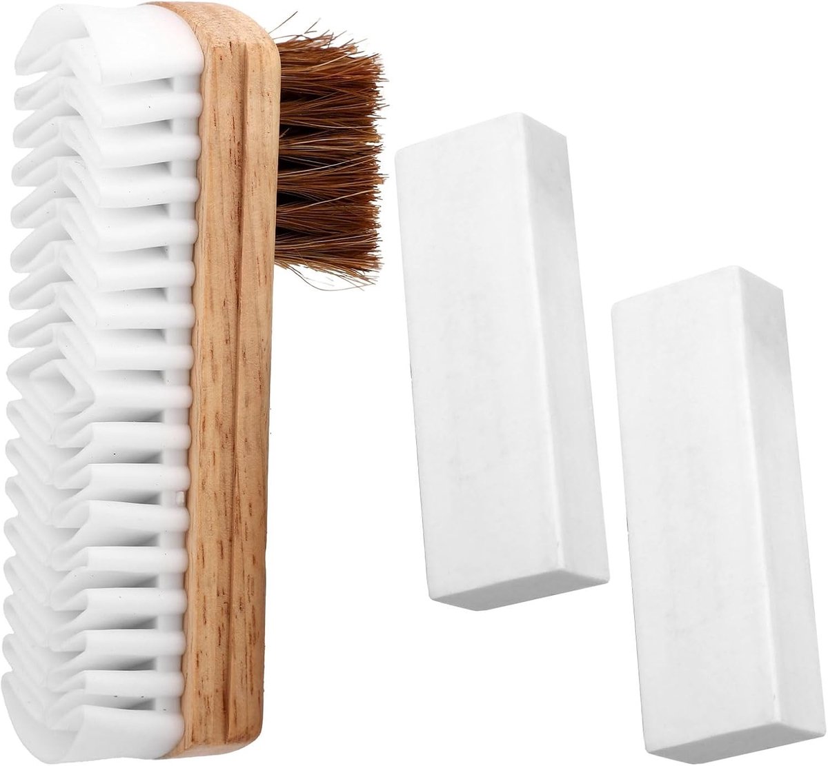Schoenborstel en Gumset - Wit - 12 x 5,2 x 3,2 cm - Suède Reinigingsborstel met 2 Gummen - Voor Schoenen en Tassen
