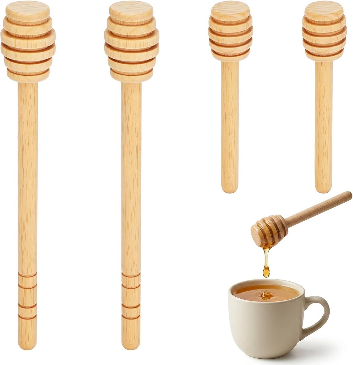Houten honinglepels set van 4 stuks - Perfect voor thee, koffie en desserts, duurzaam en stijlvol