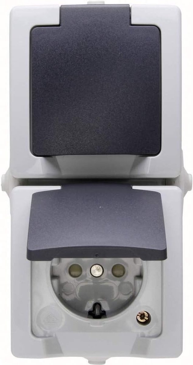 Buitenstopcontact - Grijs - Opbouw - 16 A 250 V IP44 - Vochtdichte Wandcontactdoos met Klapdeksel