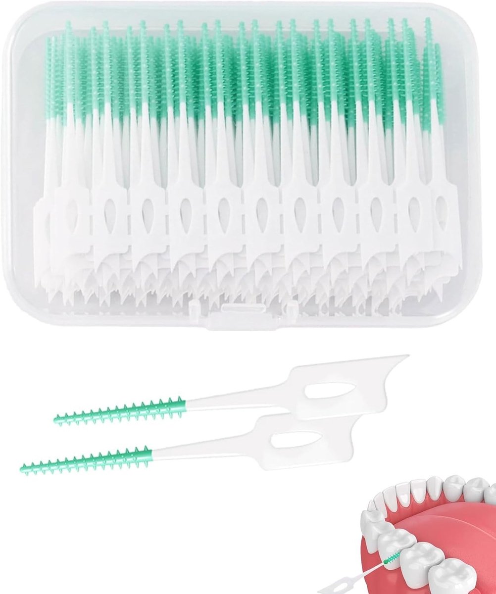 Interdentale borstels voor tandenreiniging - 100 stuks silicone flossticks met opbergdoos, ideaal voor het reinigen van tussenruimtes en het bevorderen van mondhygiëne