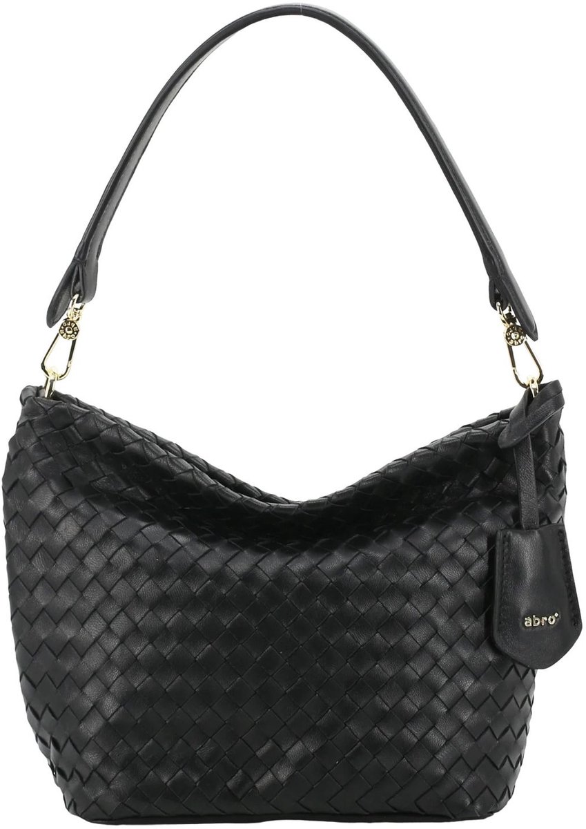 abro schoudertas Leather Piuma Opaco Ebony Shoulder Bag Black / Gold zwart